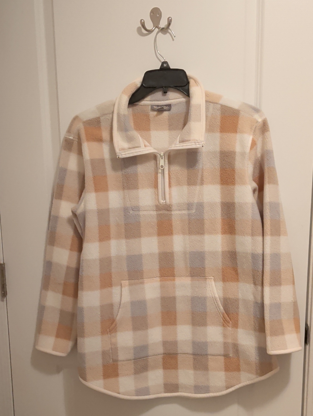 Style & Co. Plaid Half-Zip Pullover Sweater - Cream, Tan & Light Gray